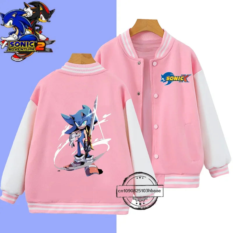 2024 Fashion Boys Nintendo Series Baseball uniform Sonic 1-14 year old girls Coat Cartoon Print Spring and Autumn Jacket