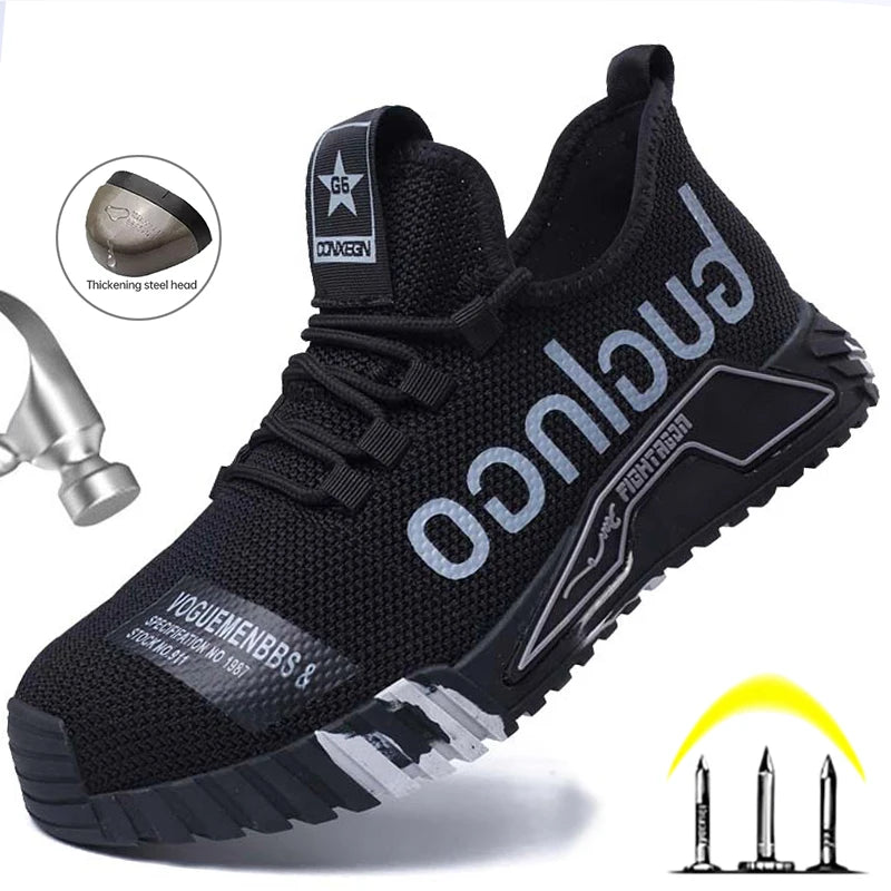 Work Sneakers Men Women Work Shoes With Steel Toe Indestructible Safety Shoes Men Puncture-Proof Work Safety Boots Lightweight