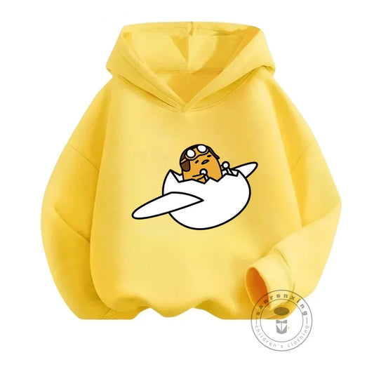 Børn Gudetama Hættetrøje Drenge Piger Smukt tøj Sweatshirt Langærmet Sanrio tegneserietryk Topbukser Casual Nyt efterår 2024