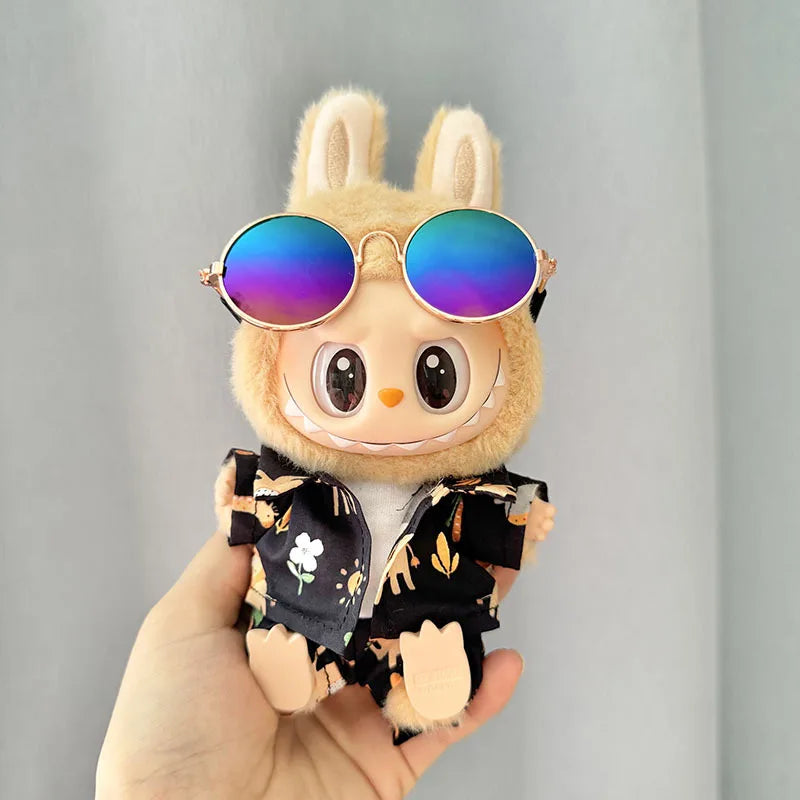 Original Second Generation Labubu Monster Have A Seat Series Beach Glasses Set Ornaments Only Clothes Cute Doll Toy Gift