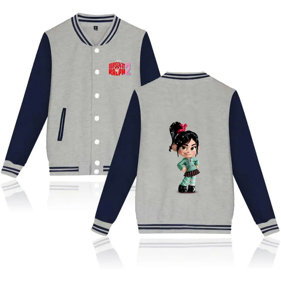 Wreck-It Ralph Varsity Baseball Bomber Jackets Men Women Clothes Streetwear Kids Boys Girls Harajuku Jacket Single Coats