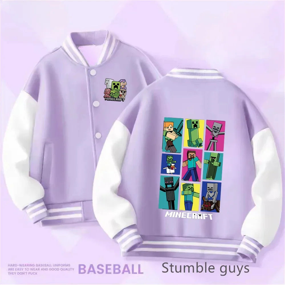 1-14 Year Old Birthday Gift Library Baseball Uniform Minecraft Cartoon Printed Boys and Girls Kawaii Fall and Winter Jacket