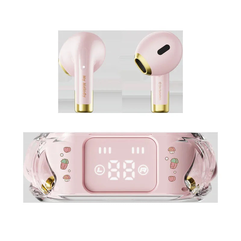 Sanrio Hello Kitty My Melody Bluetooth Headphone Transparent Cute Sport In-Ear Reduction Super Long Battery Life Birthday Gift