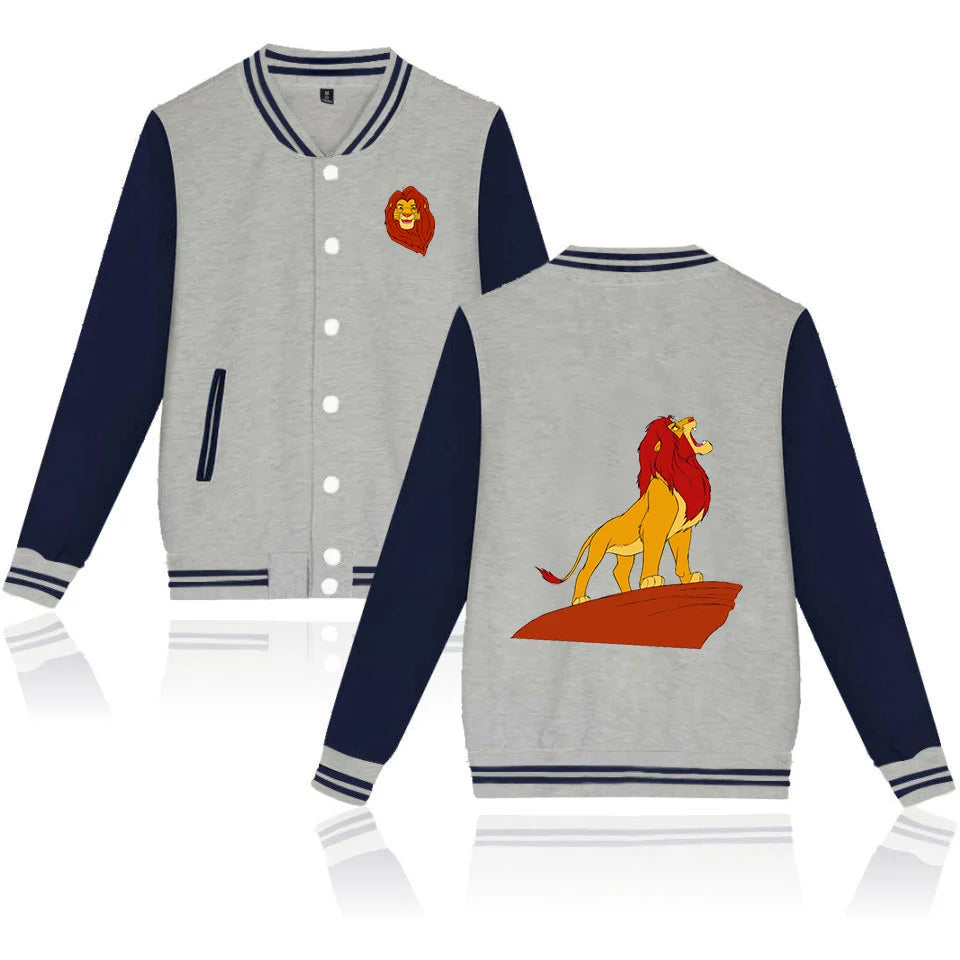 Disney The Lion King Simba Varsity Baseball Bomber Jacket Men Women Hip Hop Harajuku Jackets Kids Boys Girls Single Coats