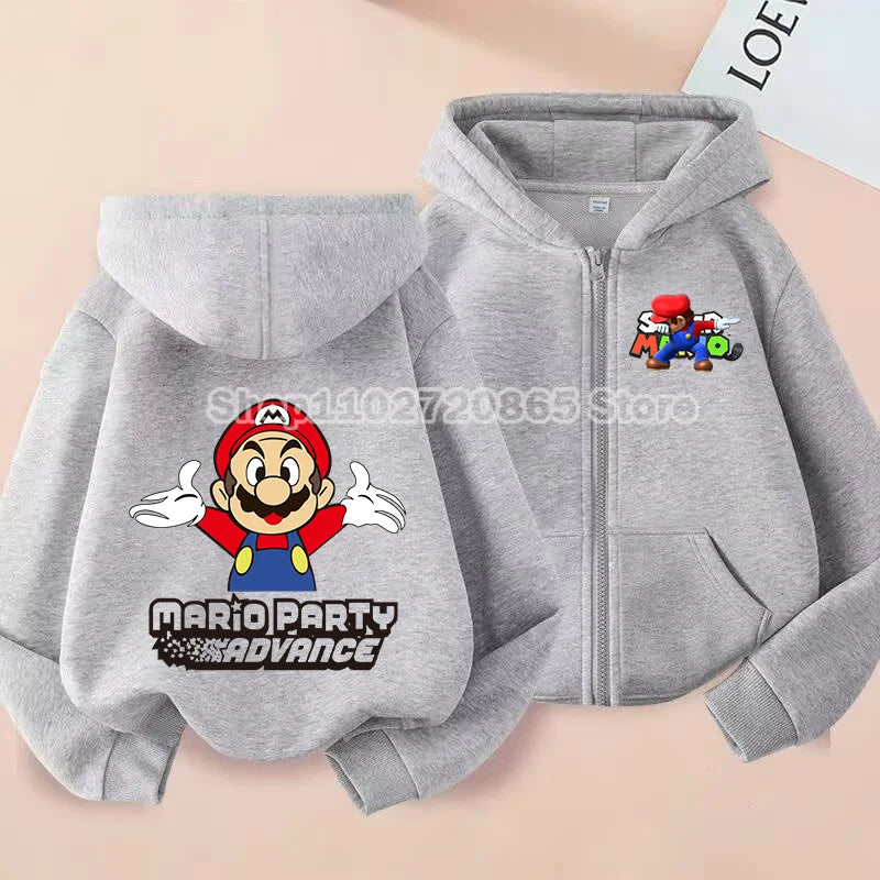 Super Mario Coat Cute Cartoon Game Cardigan Boys Girls Spring Autumn Thin Fashion Harajuku Hooded Zipper Sweatshirt Kids Gift