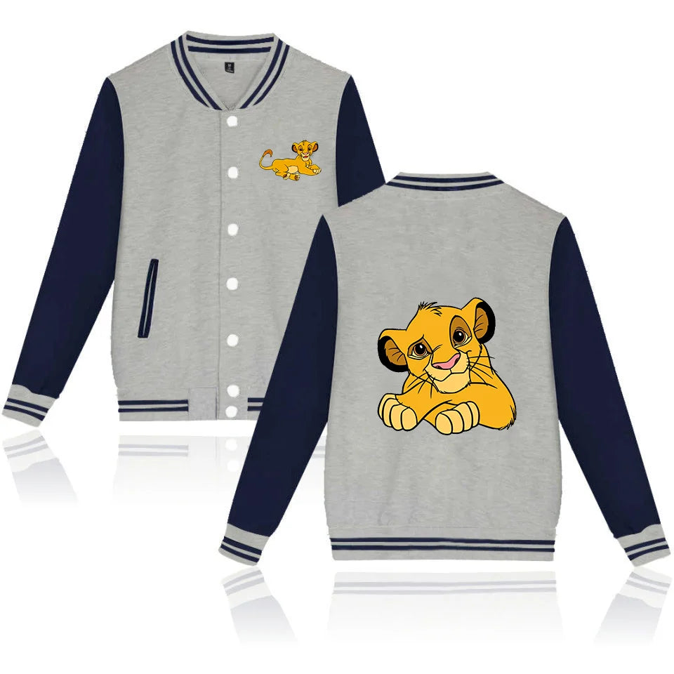 Disney The Lion King Simba Varsity Baseball Bomber Jacket Men Women Hip Hop Harajuku Jackets Kids Boys Girls Single Coats