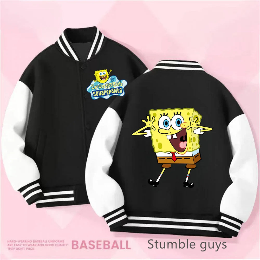 Kids Clothing 2-14 Years Old Baseball Uniform Boys Girls Fall/Winter Jacket SpongeBob SquarePants Print Thickened Warm Coat