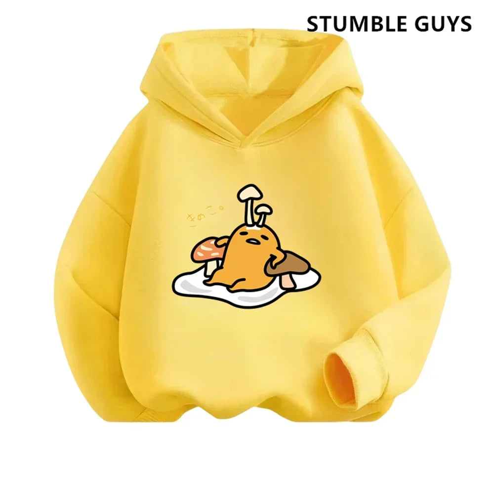 Gudetama Trucksuit Cartoon Boys and Girls 3-14 Years Old Kawaii Street Casual Sweatshirt Children's Outdoor Sports Hoodie Set