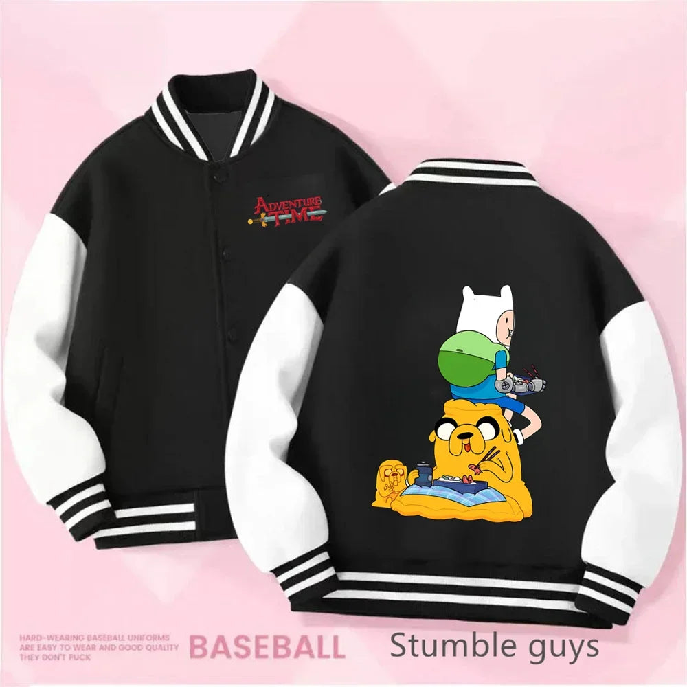 Adventure Time Kids Cotton Jacket Suit Kuromi Melody Overcoat Pants Autumn Child Loose Sports Baseball Uniform Clothes Gift