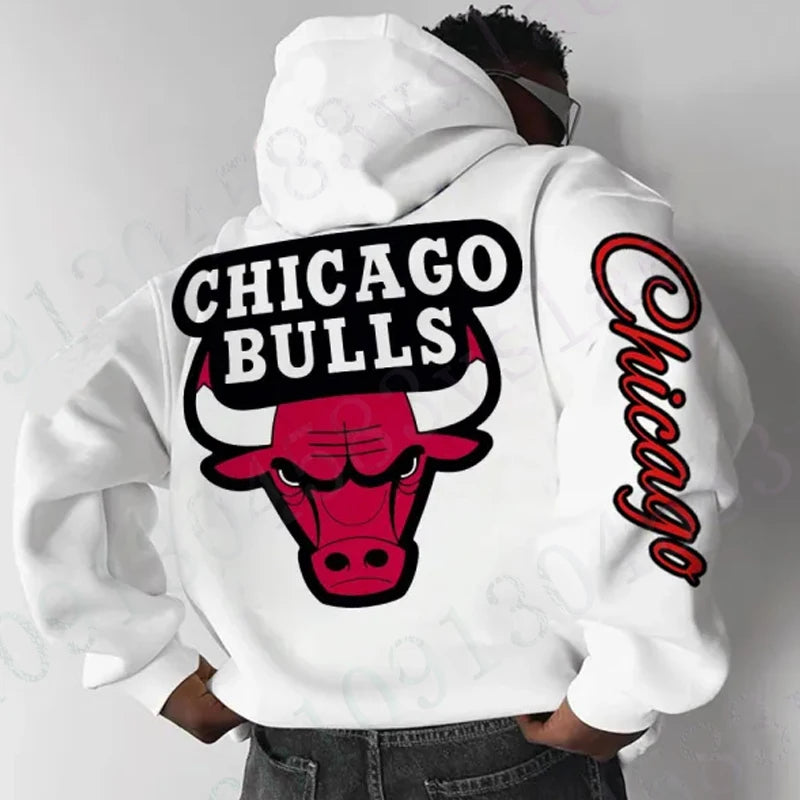 Oversized Men's Street Fashion Trend Chicago Bulls Pattern Versatile Cotton Sweatshirt Men's Pullover Men's Loose Hooded