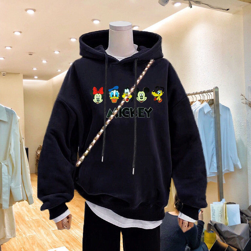 Disney Fall Sweatshirt Women's Hooded Loose Cartoon Mickey Print Student Jacket  Aesthetic  Hoodies Women