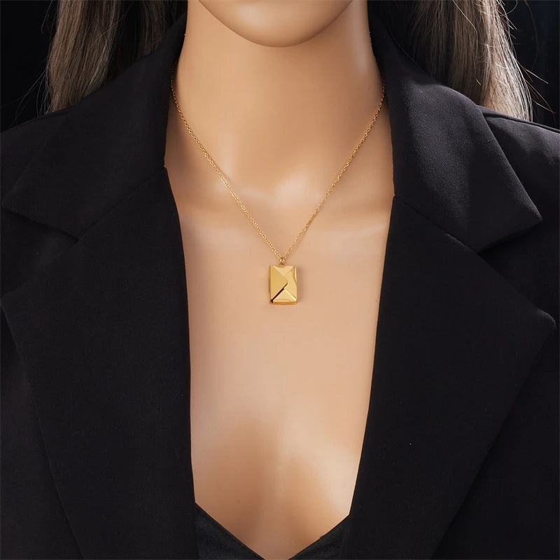 DIEYURO 316L Stainless Steel Gold Color Envelope Pendant Necklace For Women Fashion New Party Gift Neck Chain Jewelry Colar