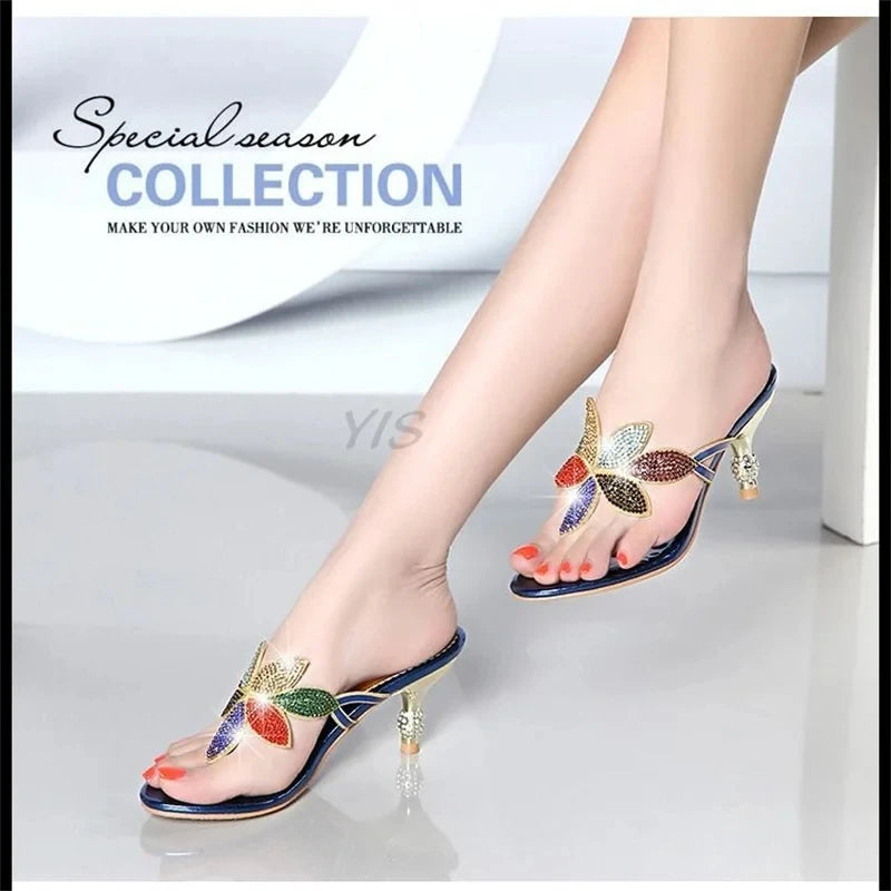 New Summer Women Elegant Rhinestones Crystal Slippers