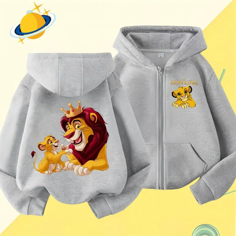 Lion King Kids zipper hoodie Cartoon Print Disney Fall Winter long-sleeved sweatshirt Casual top Boys Girls clothing sweater