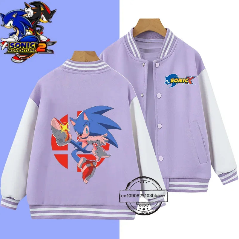 2024 Fashion Boys Nintendo Series Baseball uniform Sonic 1-14 year old girls Coat Cartoon Print Spring and Autumn Jacket