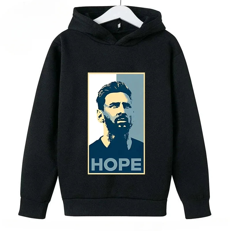 2024 Children's Sports Hoodies Spring and Autumn Children's Wear Pullover Casual Boys and Girls Black Tops Messi Print 4T-14T