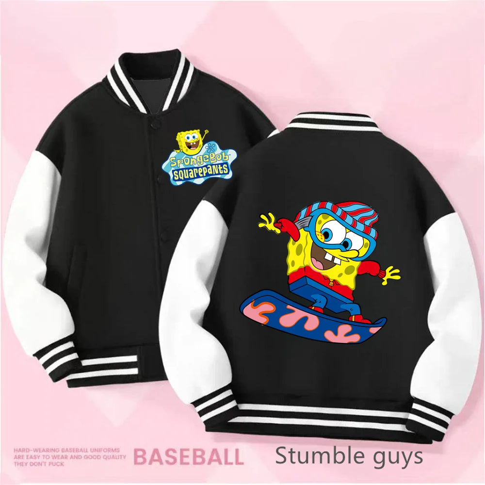 Kids Clothing 2-14 Years Old Baseball Uniform Boys Girls Fall/Winter Jacket SpongeBob SquarePants Print Thickened Warm Coat