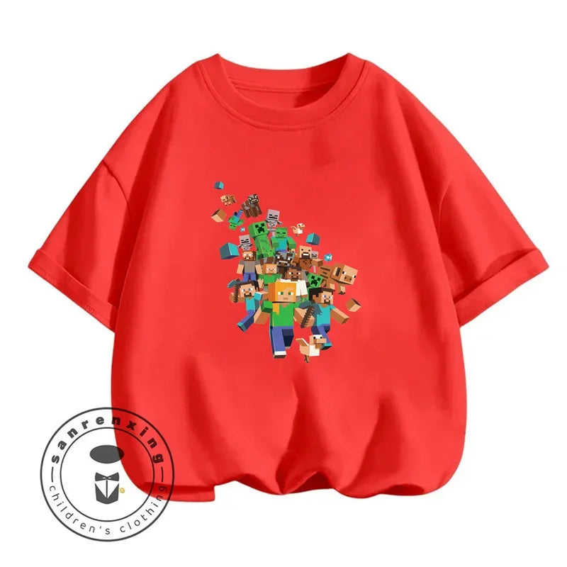 Minecraft T-shirt Summer Children Clothes Kids Tops Toddler Round Neck Short-sleeved Cartoon Shirt Top