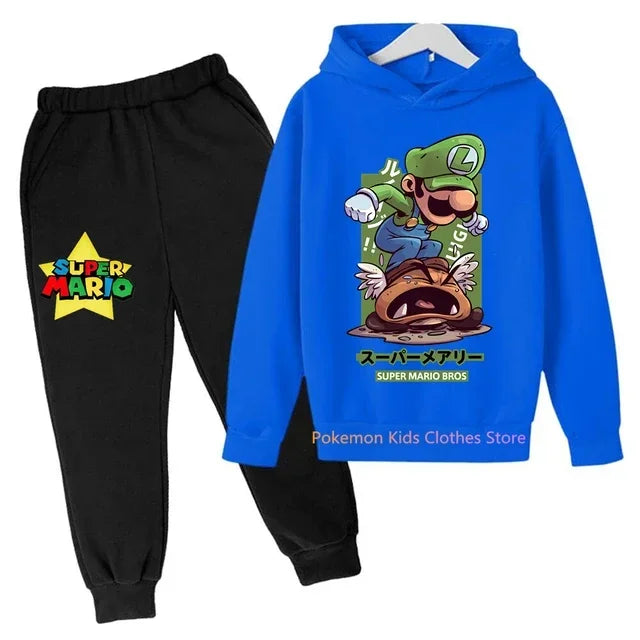 Super Mario bros boys Clothing Girls Set Kids Hoodies Tops Sweater Clothes+ trousers Pants 2pcs Set Gifts Toddler Outfit 2-14T