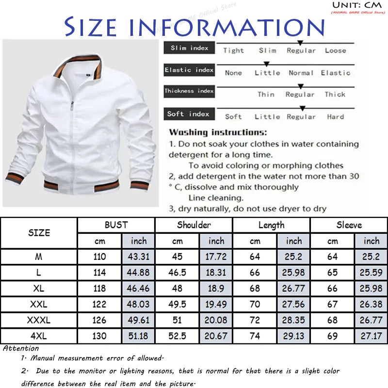 New Men's Stand Collar Zipper Jacket Casual Outdoor Waterproof Sweatwear Jogging Bomber Coat Windbreaker Jacket for Men