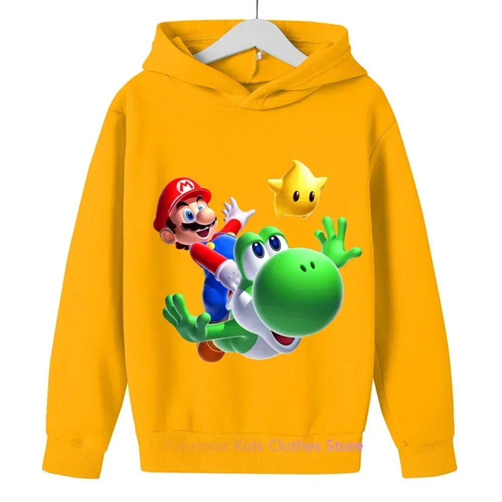 New Children's Wear Boys and Girls Cartoon Super Mario Print Spring and Autumn Children's Hoodie Mario Brothers Game Sweatshirt