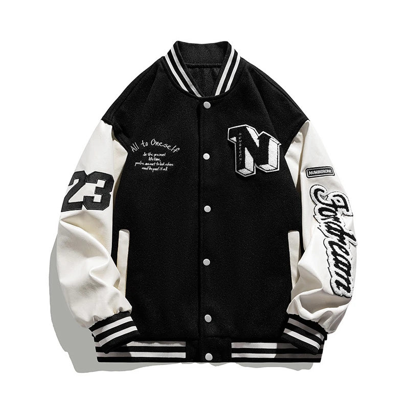 Men Varsity Baseball Bomber Jacket Hip Hop Harajuku Bone Letter Patchwork Leather Jackets Streetwear Women Unisex College Coats