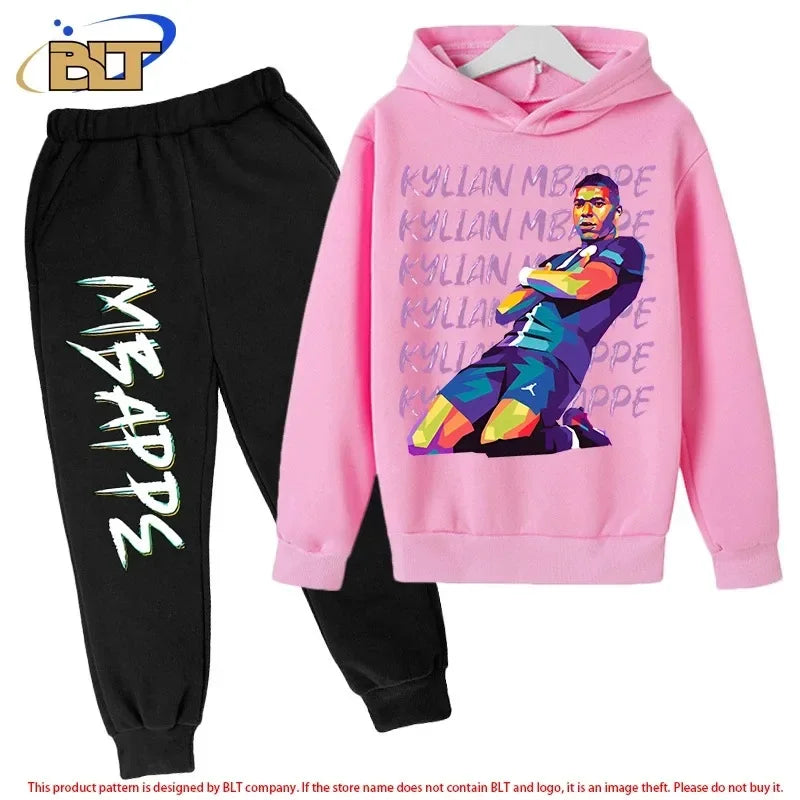 Children's Clothing Children's Hoodie Set Plus Sweatshirt Pants 2-piece Set for Boys and Girls Mbappe Printed Set