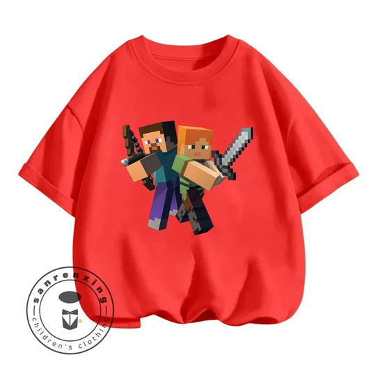 Minecraft T-shirt Summer Children Clothes Kids Tops Toddler Round Neck Short-sleeved Cartoon Shirt Top