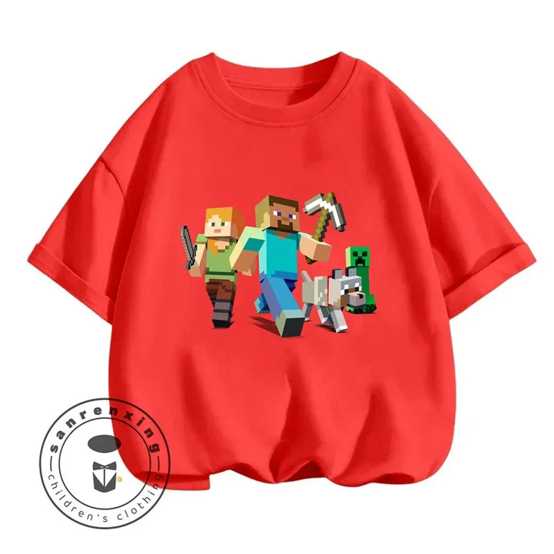 Minecraft T-shirt Summer Children Clothes Kids Tops Toddler Round Neck Short-sleeved Cartoon Shirt Top