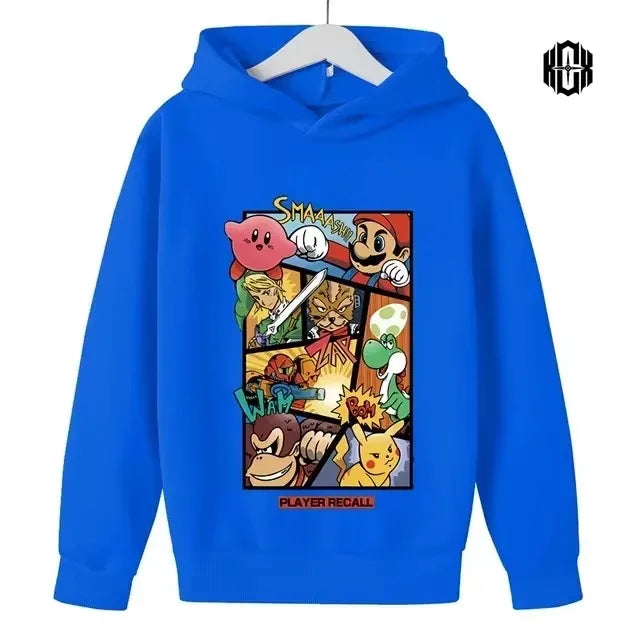 Autumn Cartoon Print Sports Children Hoodies Street Casual Fashion Sweatshirt 3-14 Years Kids Boy Girl Clothing Outdoor Pullover