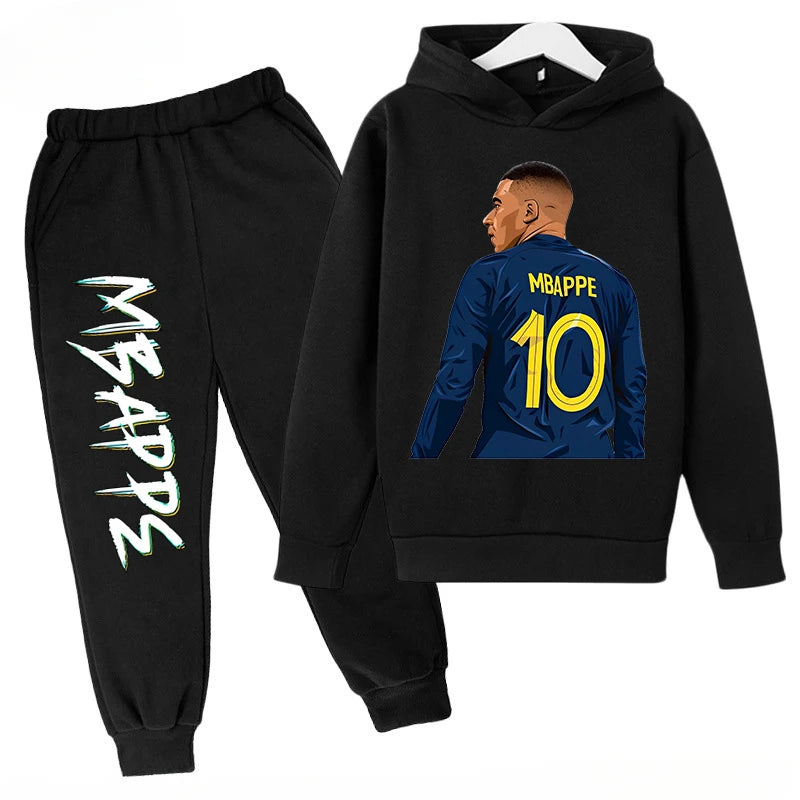 Children's Clothing Children's Hoodie Set Plus Sweatshirt Pants 2-piece Set for Boys and Girls Mbappe Avatar Printed Baby Girl