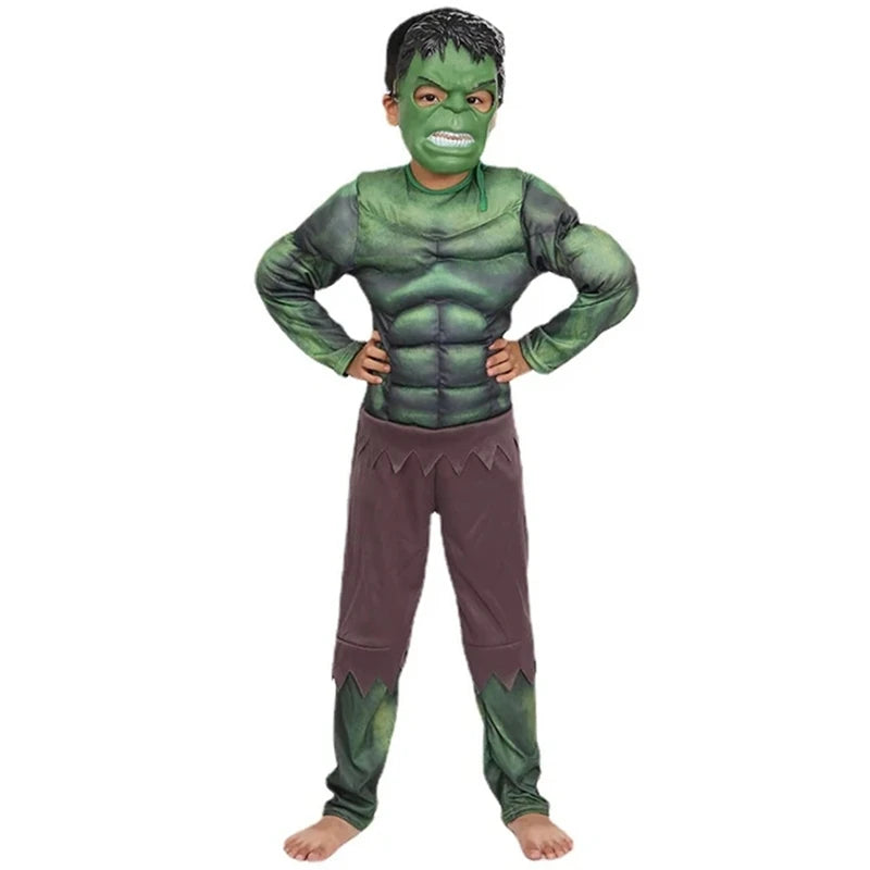 Superhero Spider Man Captain America Iron Man Thor Hulk Cosplay Costume Muscle Bodysuit Jumpsuit for Kids Halloween Party