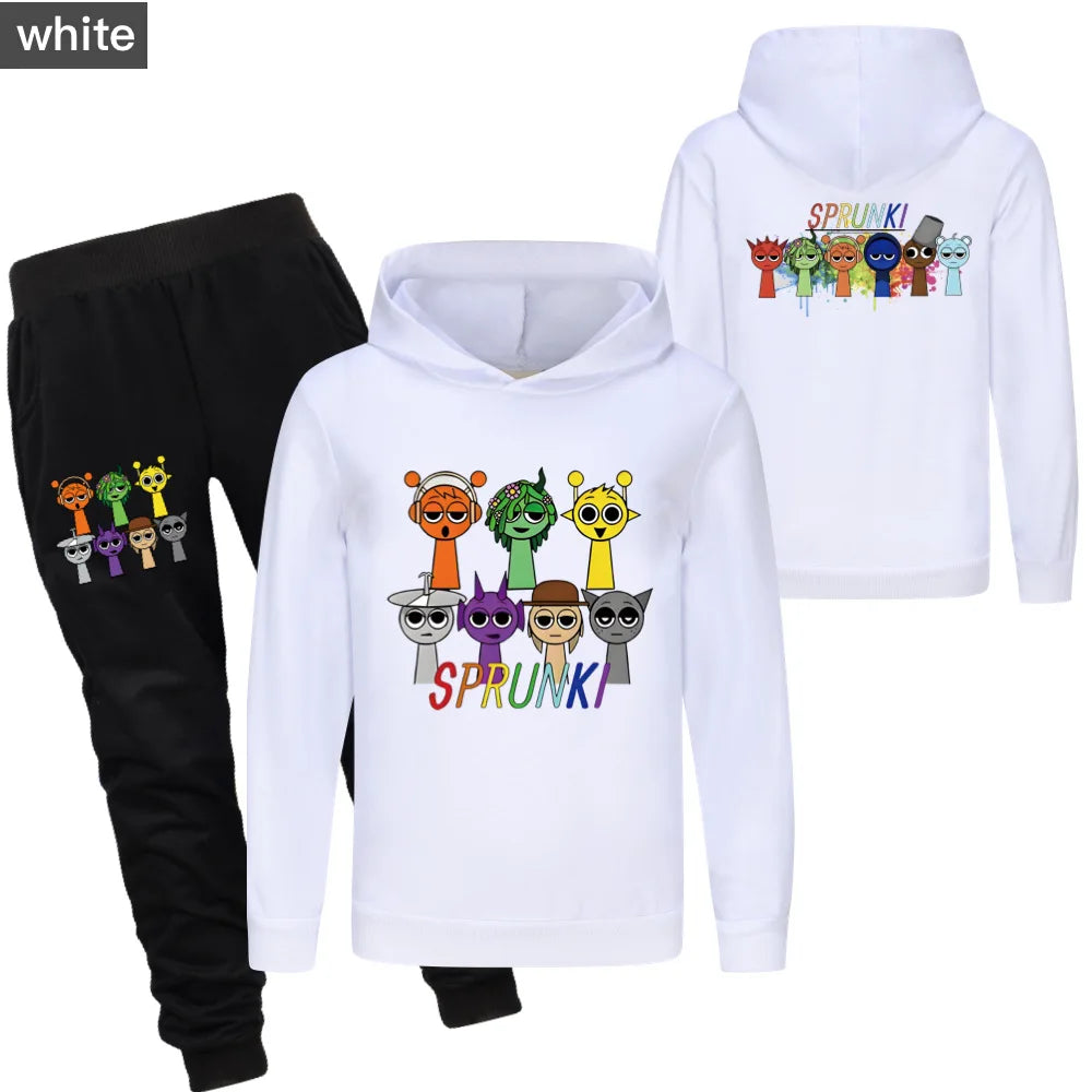 Sprunki Clothing Set Kids Game Incredibox Hoodies Jogger Pants Tracksuit Girls Hooded Tops Children Coat Baby Boys Streetwear