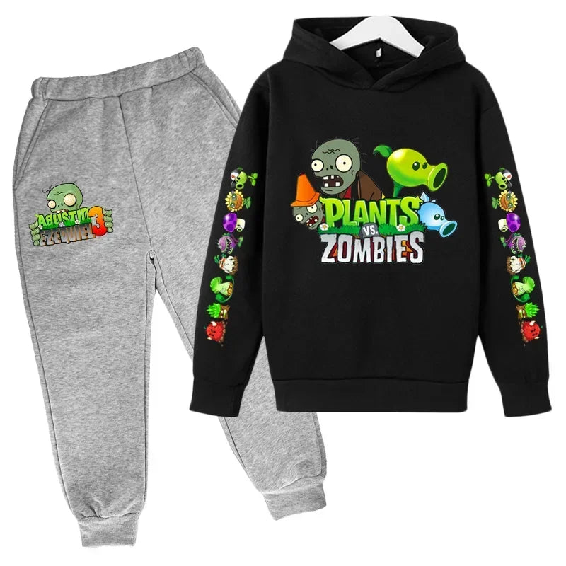 New Cartoon Plants Vs. Zombie Clothing Spring and Autumn Boys Girls Clothes Long-Sleeved Suit Kids Sportswear Hoodie Costume Set