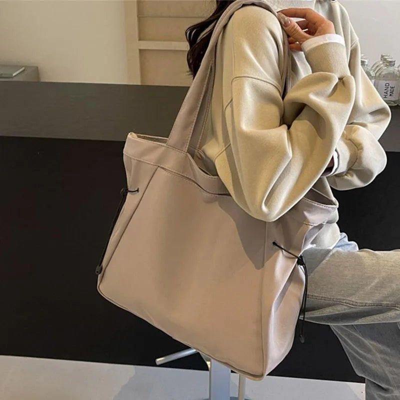 Brown Tote Bag College Casual Shoulder Bags Aesthetic Fashion Woman  Large Nylon Travel With Zipper Shopping For University