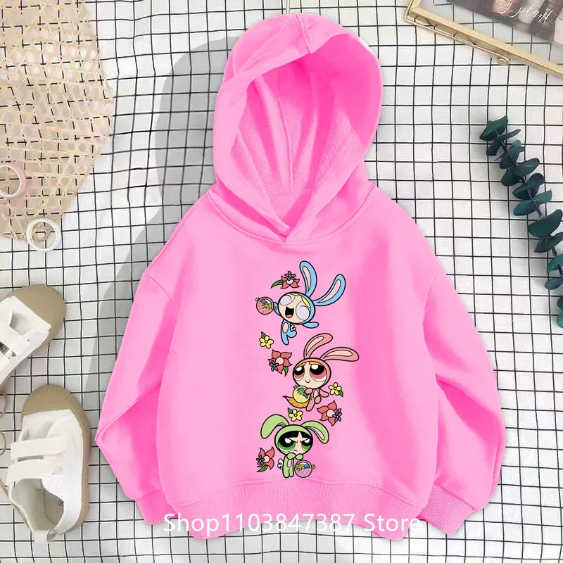 Kawaii Anime Powerpuff Cute Girls Hoodie Sweatshirt boy girl Spring Autumn Pullovers Harajujku Powerpuff Kids Anime Clothes