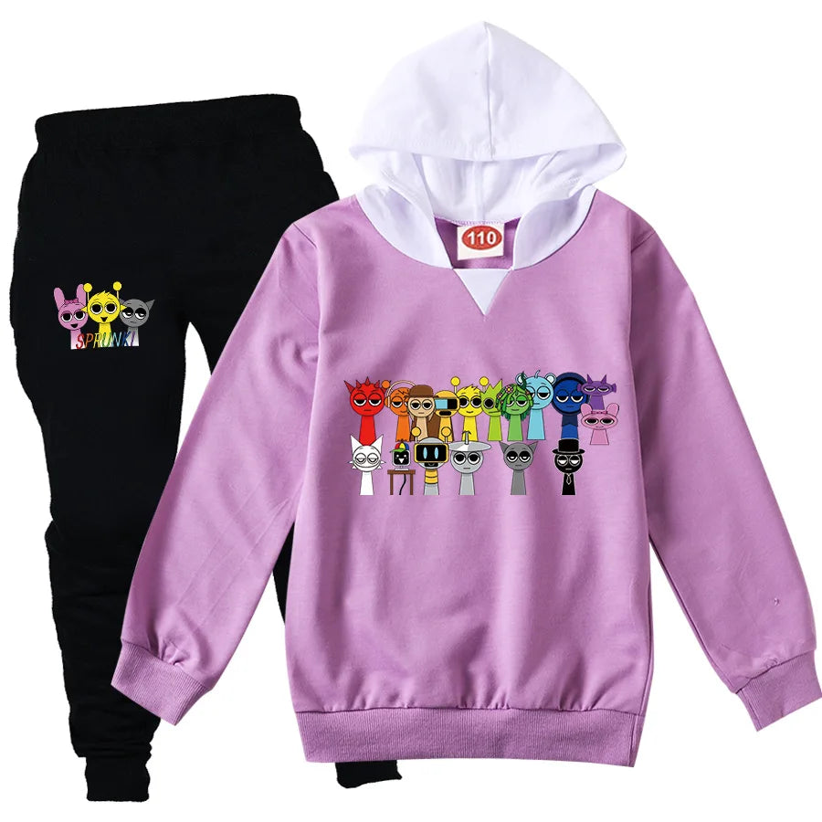 Children Clothing Boys Cute Sprunki Tracksuits Kids Cartoon Print Sport Suits Girls Hoodies Long Sleeve Tops+Pants 2pcs Sets