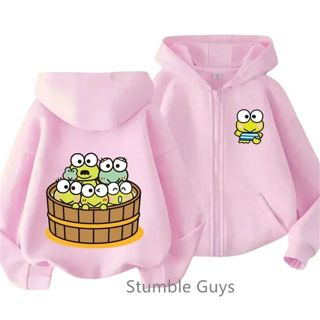 2025 New Kero Kero Keroppi Zipper Hoodie Kids Clothes Boys Fashion Girls Sweater Casual Long Sleeve Anime Sonic Trucksuit