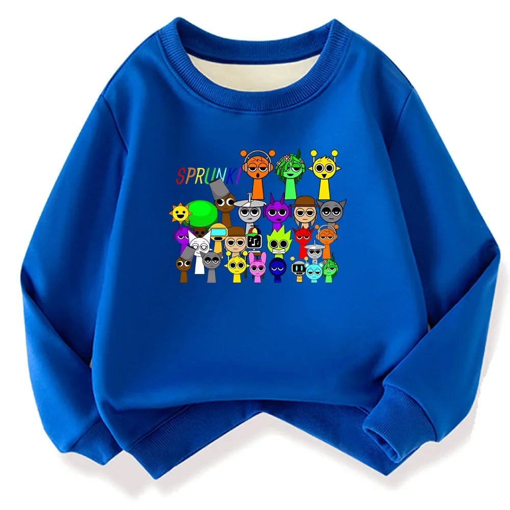 Sprunki Hoodie Fashion Kids Incredibox Hoodie Warm Sweatshirts Children's Winter Soft Clothing Cartoon Cotton Thick Hoodie