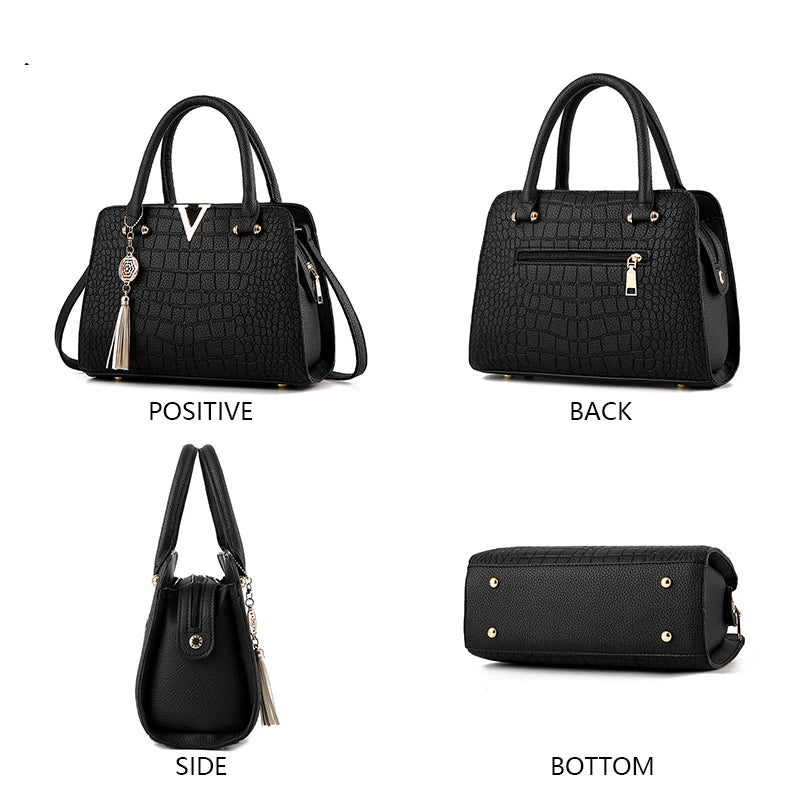 High Quality Women Crocodile Handbag V Letters Designer Large Capacity Shoulder Bags