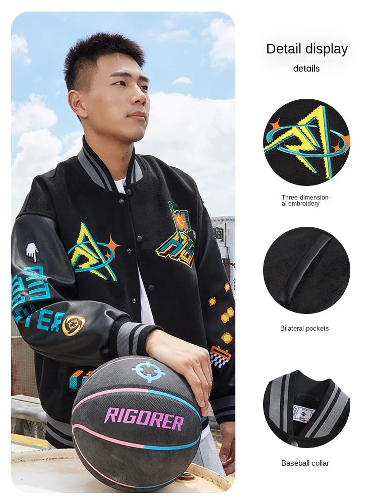 RIGORER Austin Reaves Double Layers Baseball Jacket Men Winter New Sports Top Fleece lined Cardigan Baseball Street Jacket Coat