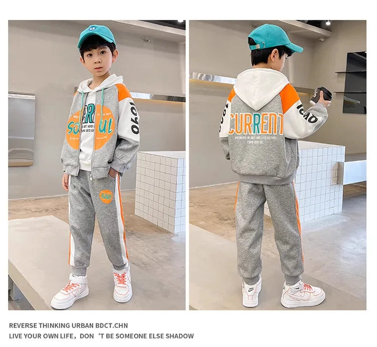 Autumn Children Boy Clothes Set Kid Letter Printed Zip Baseball Jacket Coat and Pants 2pcs Suit Teenage Long Sleeve Tracksuits