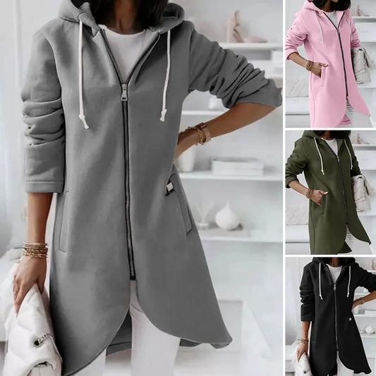 Oversized Women Loose Zip Sweatshirts Casual Female Hoody Tie Collar Zip Up Pocket Baggy Streetwear Hooded Coats JYFS-JY7755