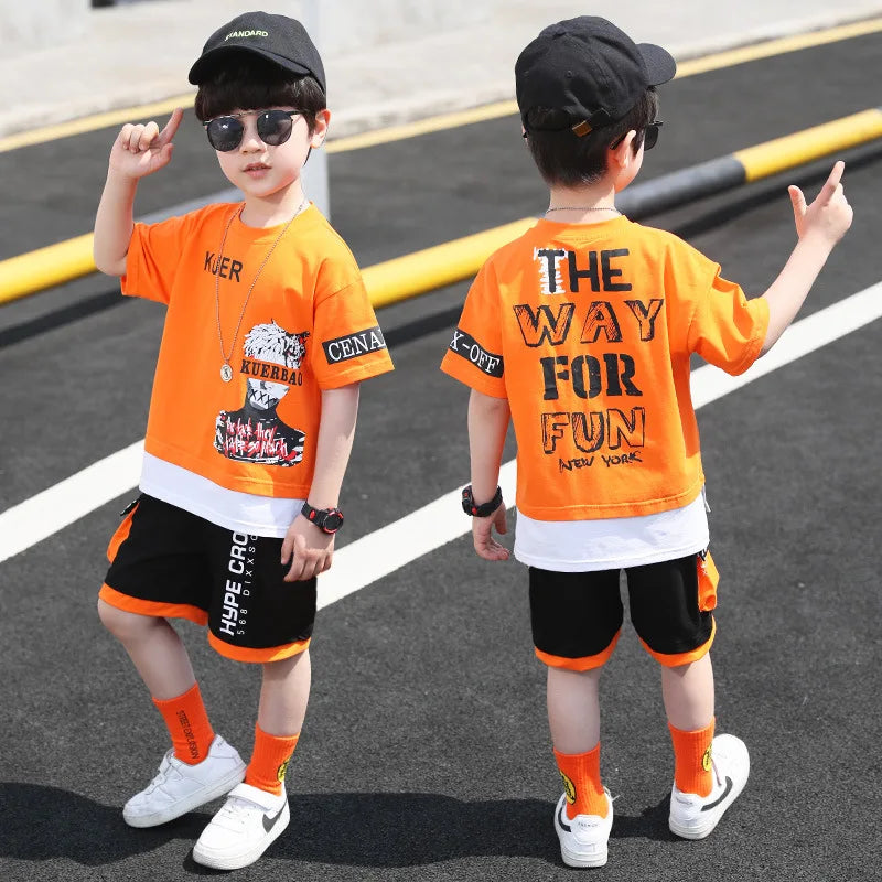 2pcs 2024 spring hip hop Children Summer Boys Clothes Set T shirt + Pants Casual Sports Kid Tracksuit Teen 4 6 8 9 10 12 Years