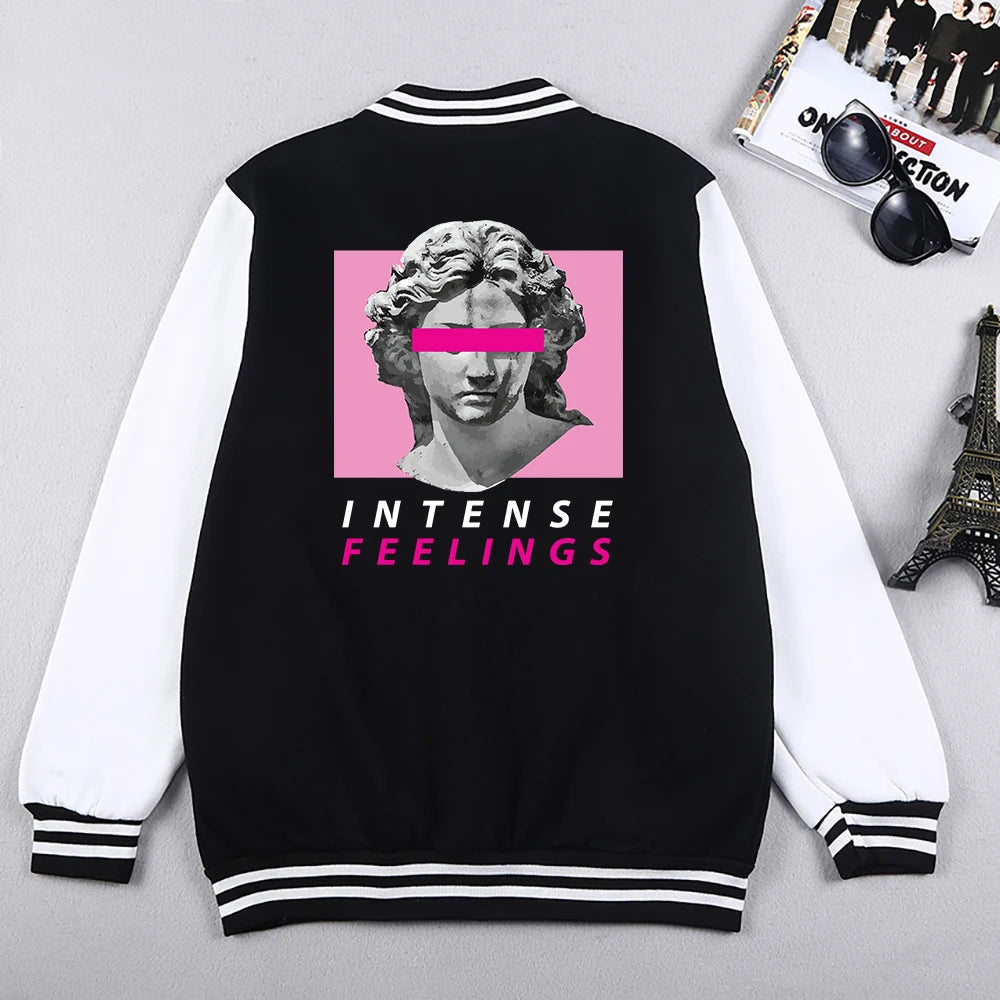 Intense Feelings European Art Statue Street Jacket Male Fashionable  Hip Hop Bomber Coat Loose Breathable Male Baseball Uniform