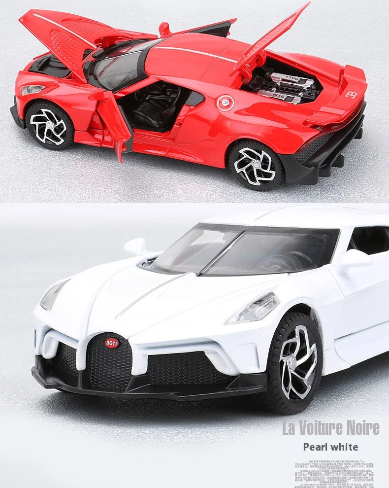 1:32 Bugatti La Voiture Noire Sports Car Alloy Diecast Simulation Metal Model Sound & Light Pull Back Toy Collection Kids Toys