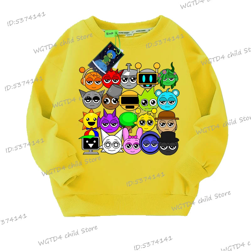 New Sprunki Sweatshirt Kids Funny Incredibox Game Y2K Sudadera Boys Girls Cartoon Sprunki Figure Print Anime Hoodless Pullover