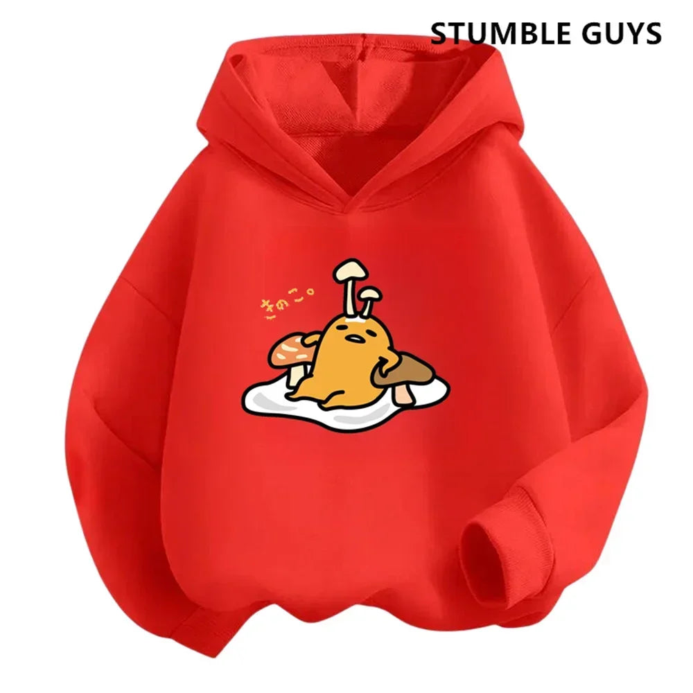 Gudetama Trucksuit Cartoon Boys and Girls 3-14 Years Old Kawaii Street Casual Sweatshirt Children's Outdoor Sports Hoodie Set