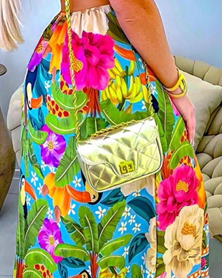 Women's Dresses 2024 Summer Tropical Print Backless