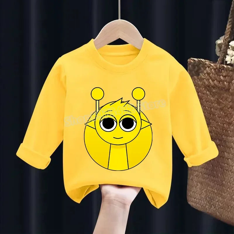 Sprunki Children T-shirt Incredibox Cotton Tees Spring Long Sleeve Base Coat Leisure Wear Bos Girl Cute Cartoon Top Kids Clothes